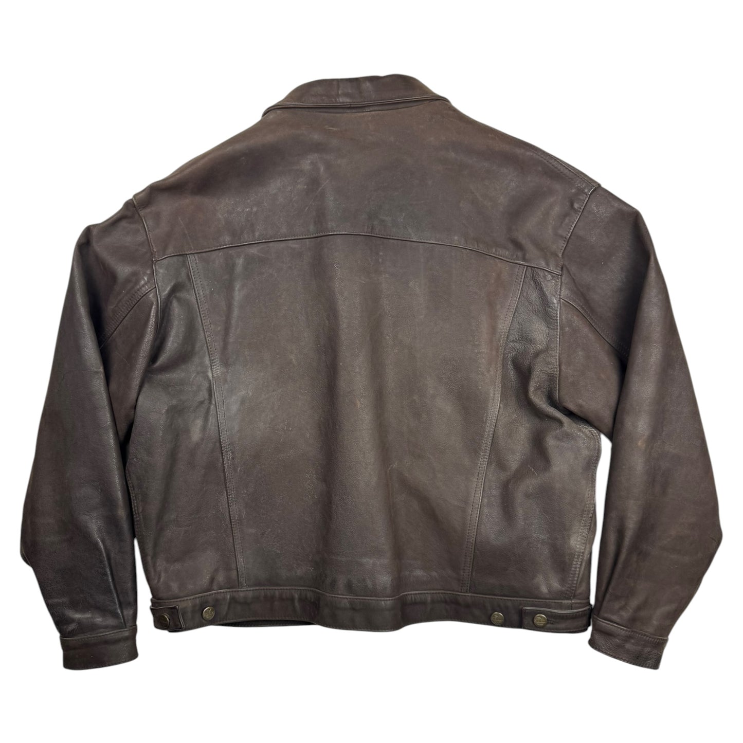 Chevignon Waxed Dark Brown Nubuck Leather Trucker Jacket (XL)