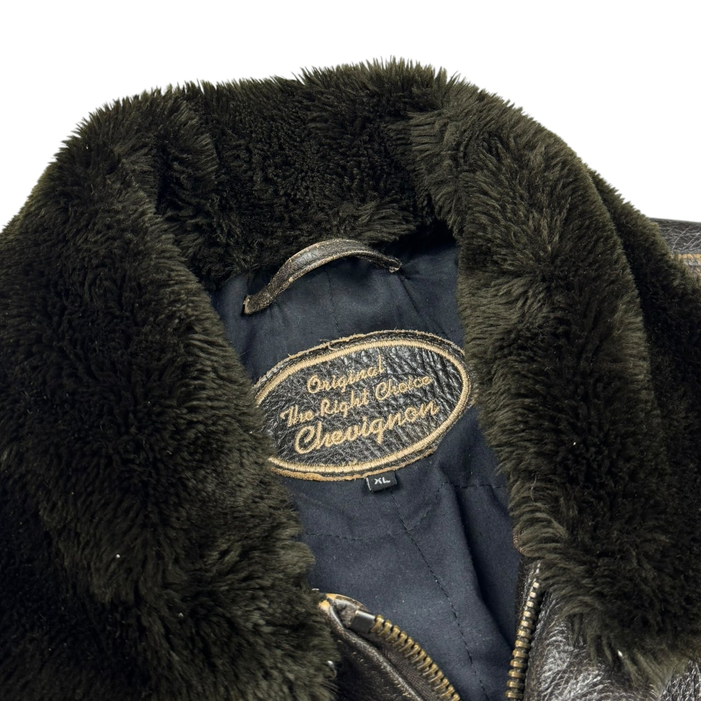 Chevignon Fur Collar Cow Leather Bomber Jacket (XL)