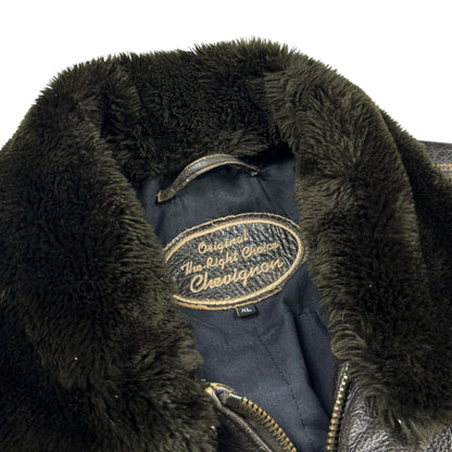 Chevignon Fur Collar Cow Leather Bomber Jacket (XL)
