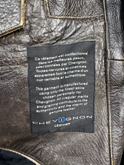 Chevignon Fur Collar Cow Leather Bomber Jacket (XL)
