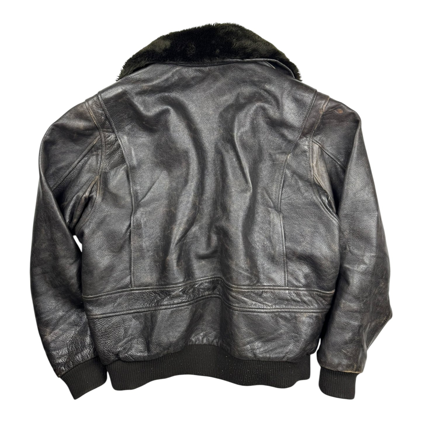 Chevignon Fur Collar Cow Leather Bomber Jacket (XL)