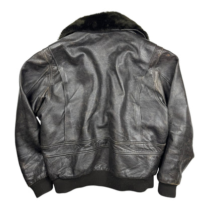 Chevignon Fur Collar Cow Leather Bomber Jacket (XL)