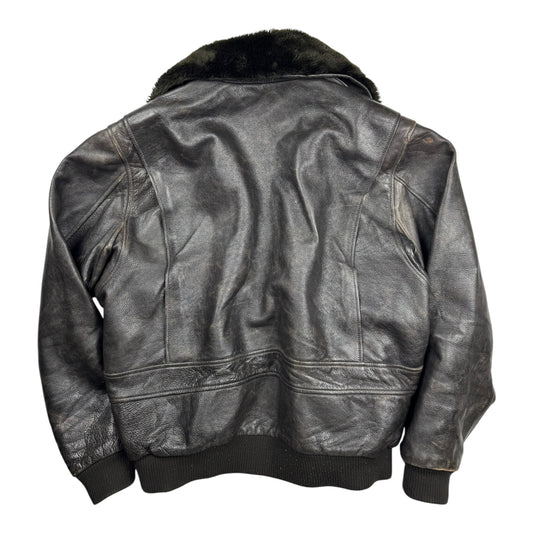 Chevignon Fur Collar Cow Leather Bomber Jacket (XL)