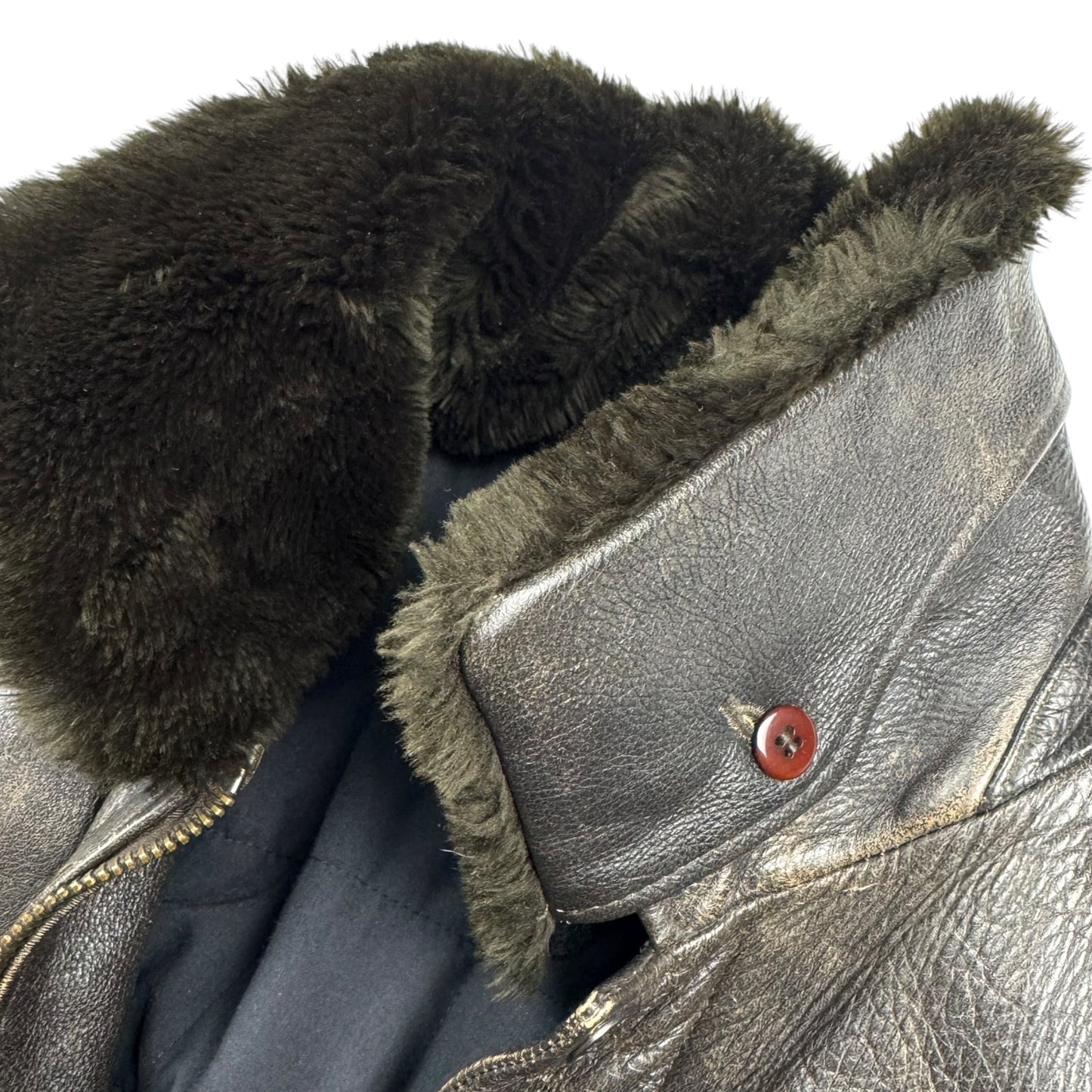 Chevignon Fur Collar Cow Leather Bomber Jacket (XL)