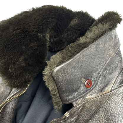 Chevignon Fur Collar Cow Leather Bomber Jacket (XL)