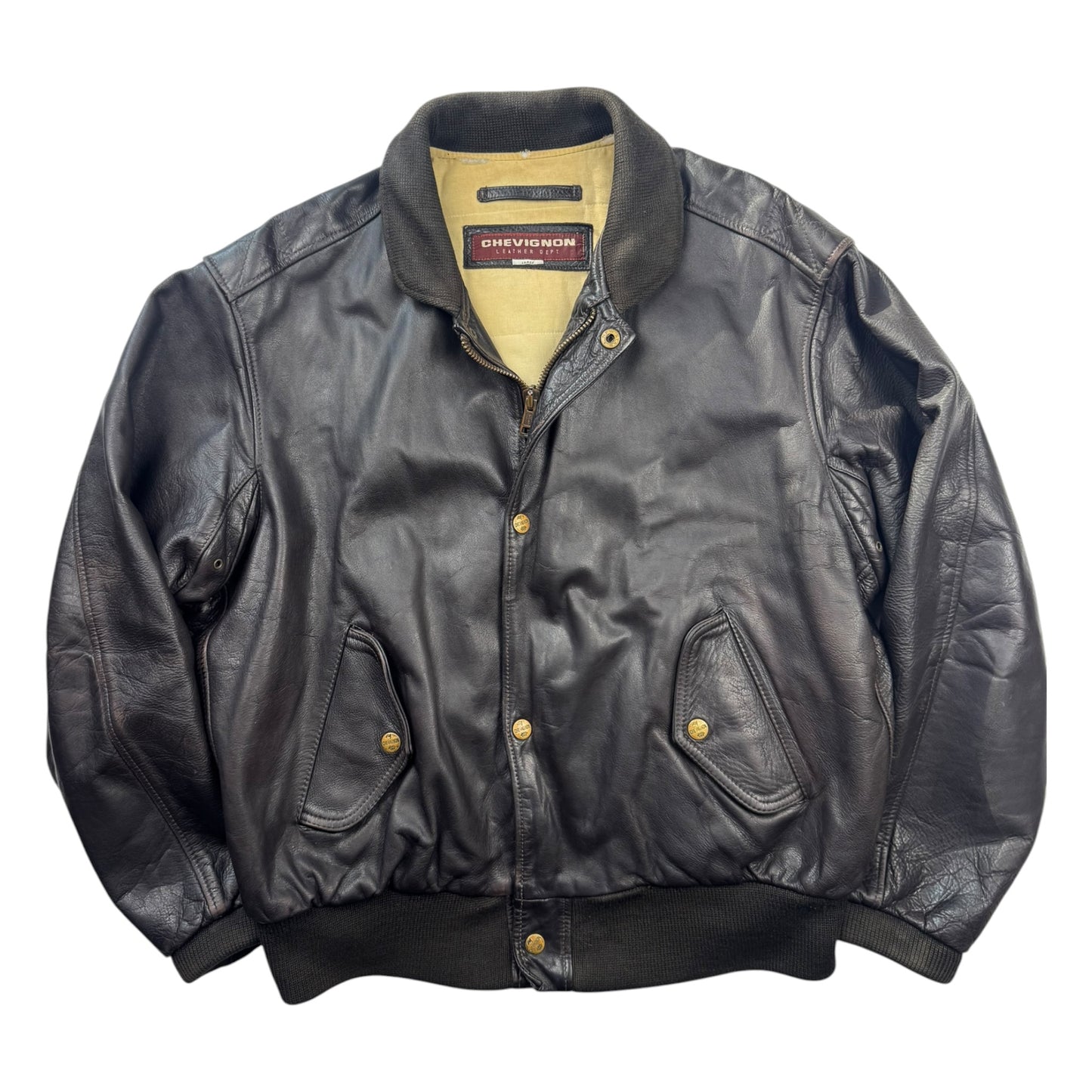 Chevignon Vintage Cow Leather Aviator Jacket (L)
