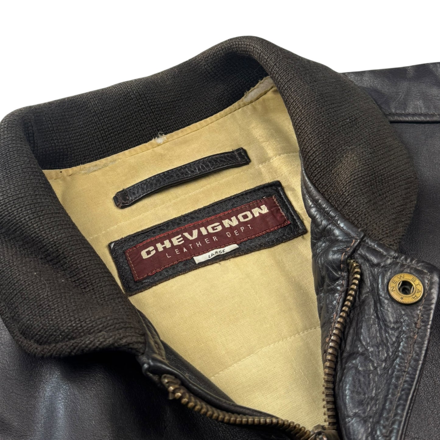 Chevignon Vintage Cow Leather Aviator Jacket (L)