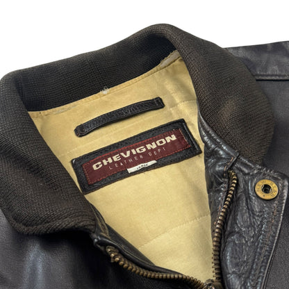 Chevignon Vintage Cow Leather Aviator Jacket (L)