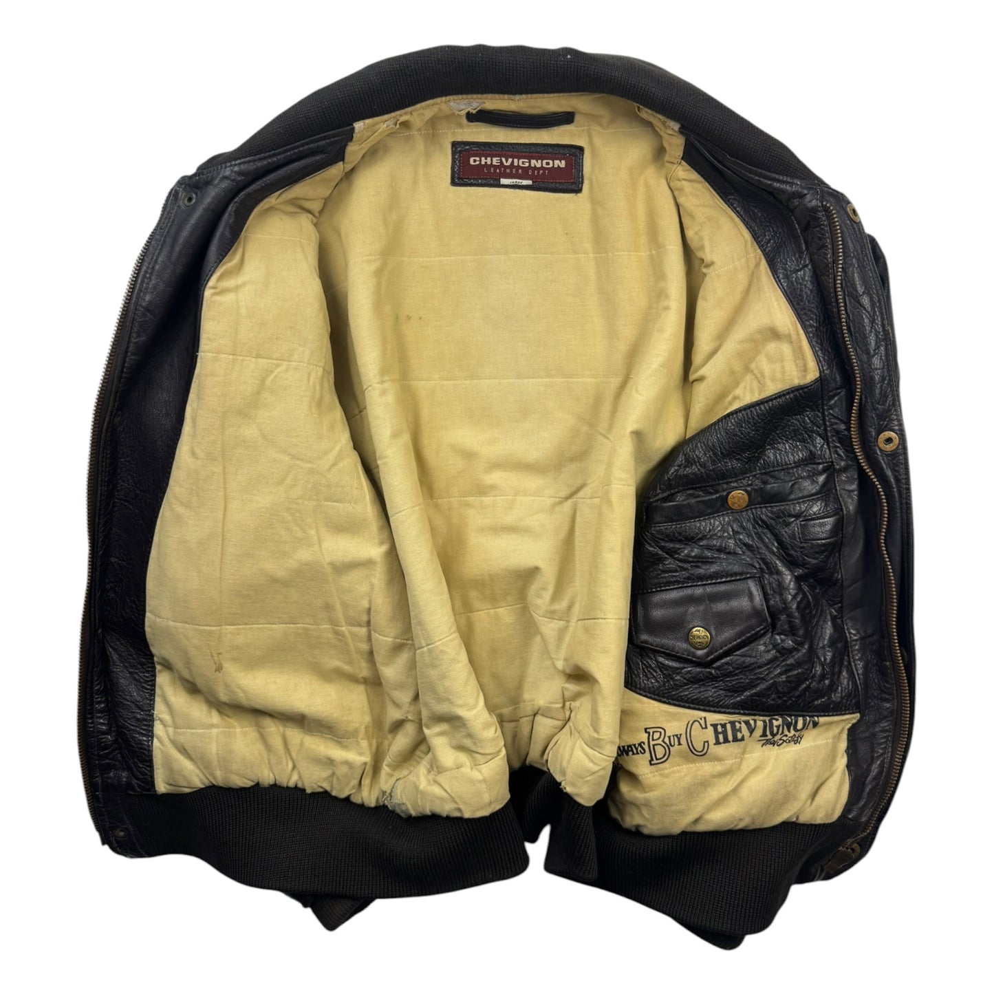 Chevignon Vintage Cow Leather Aviator Jacket (L)